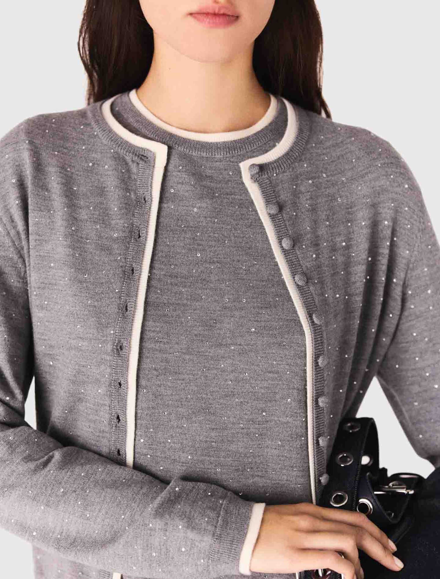 Cardigan aus 100% Wolle mit Strass