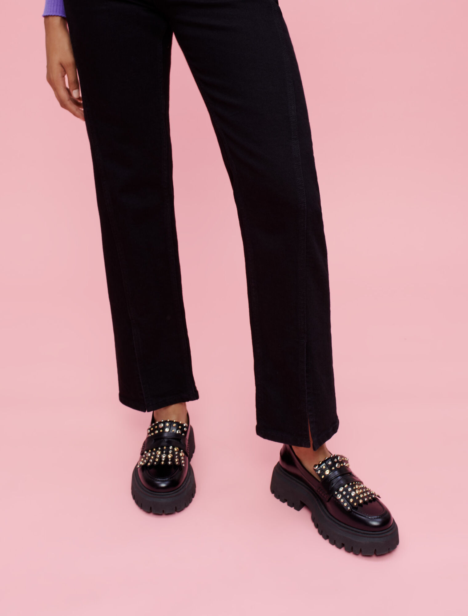 Jeans mit hoher Taille vorne geschlitzt