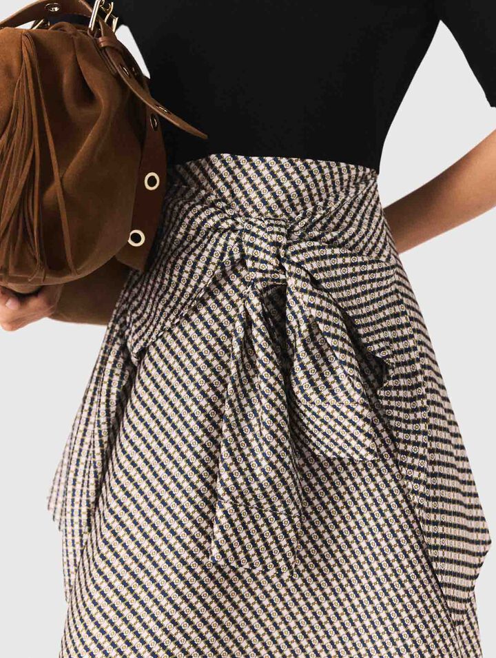 Bi-Material-Kleid mit Print