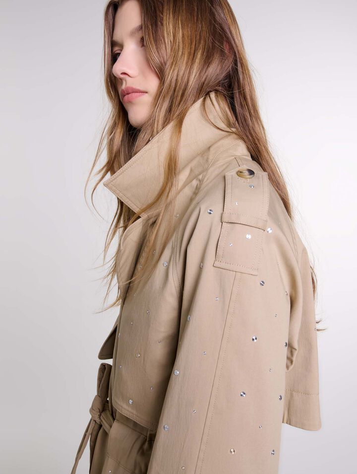 Nieten-Trenchcoat, Stretch-Taille