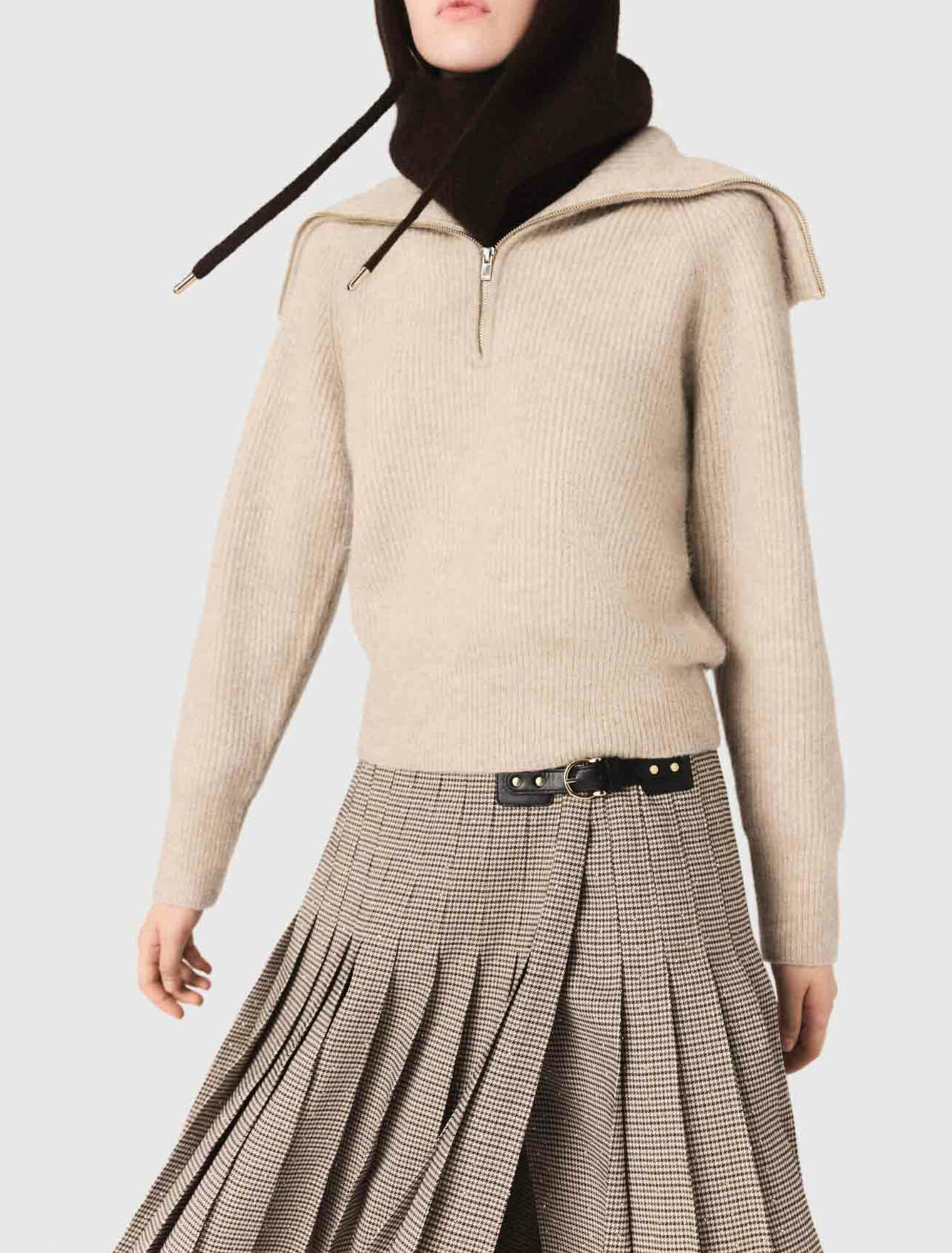 Strass-Pullover mit Rei&szlig;verschlusskragen