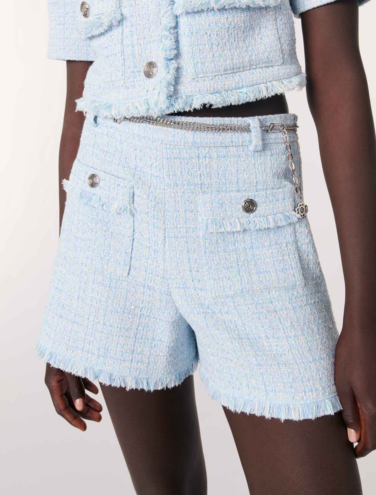 Shorts aus Tweed mit Gürtel