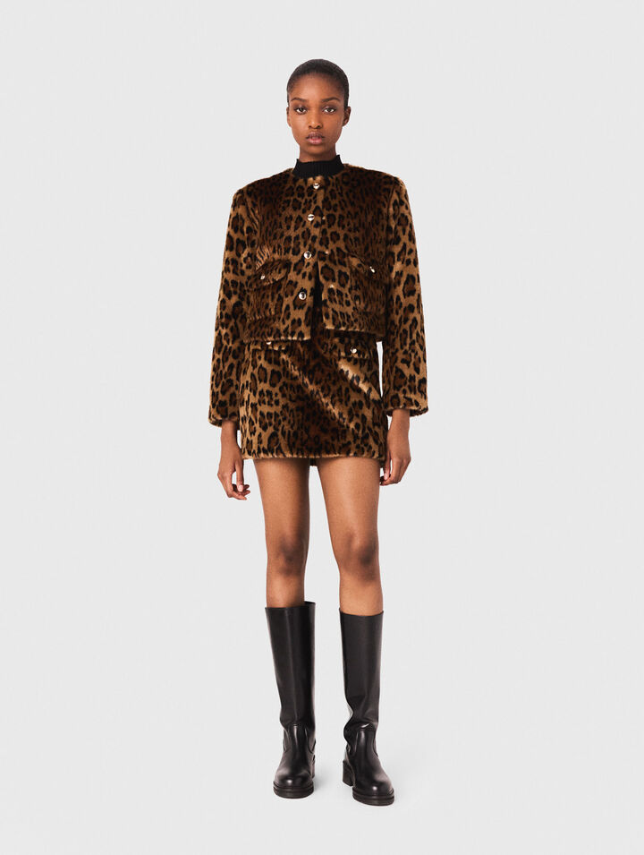 Leopard-Kunstpelzjacke