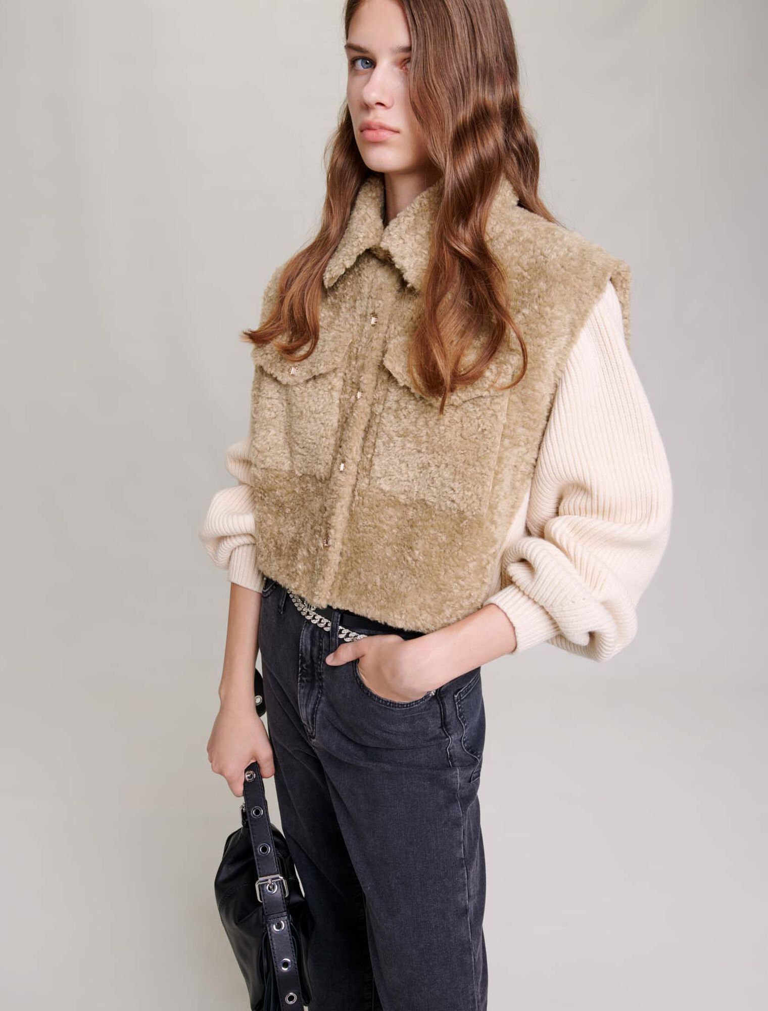 Blouson aus Webpelz und Strickmaterial