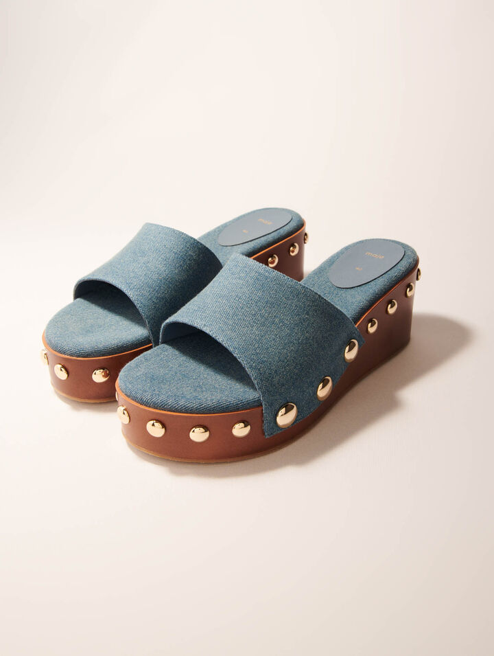 Plateau-Pantoletten aus Denim mit Studs