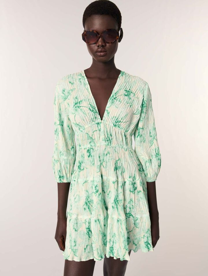 Kurzes plissiertes Kleid mit Print