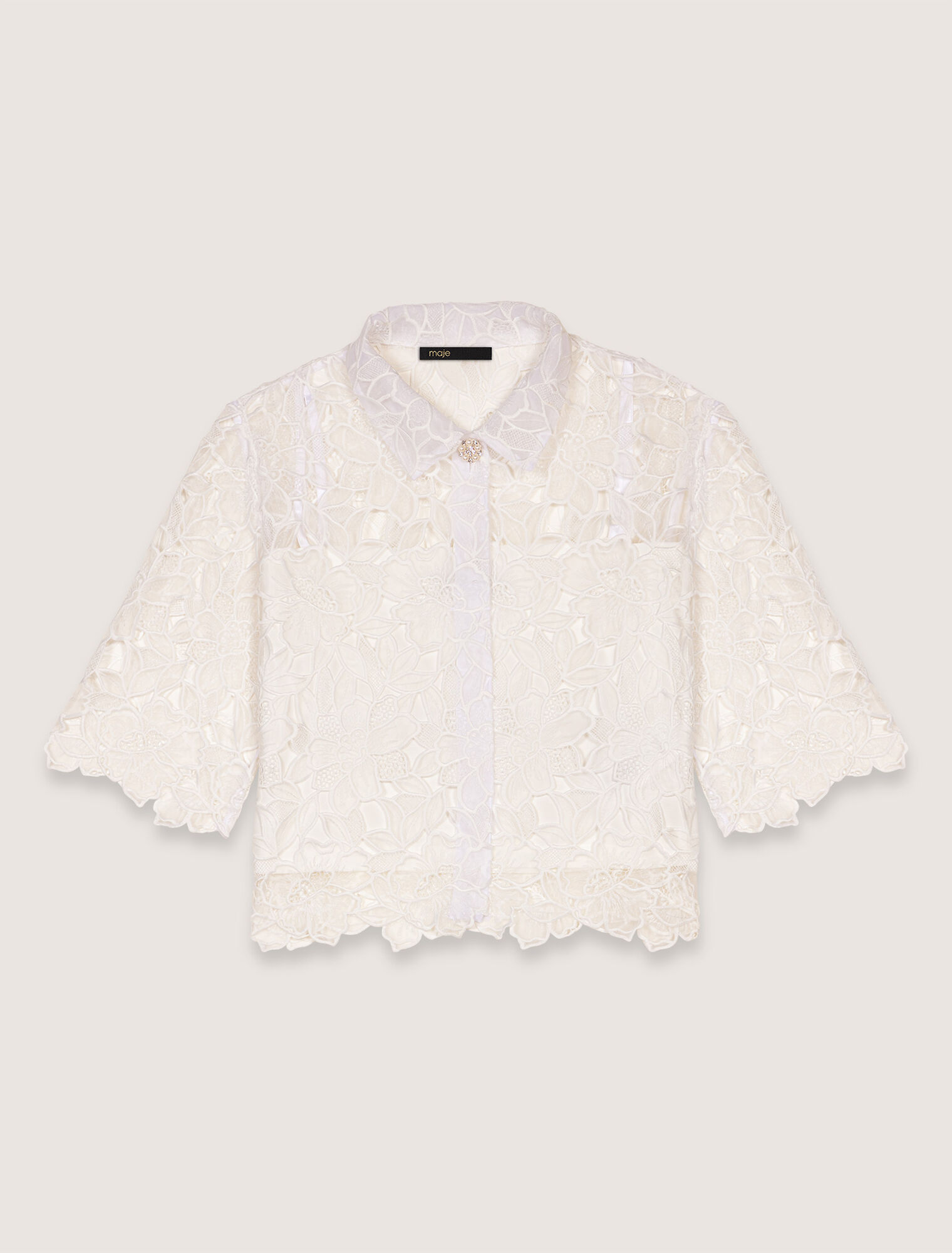 Kurze Bluse aus floraler Guipure-Spitze