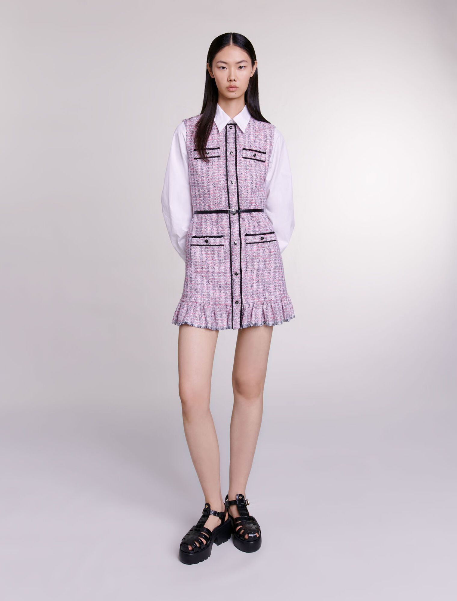 Kurzes 2-in-1 Kleid aus Tweed
