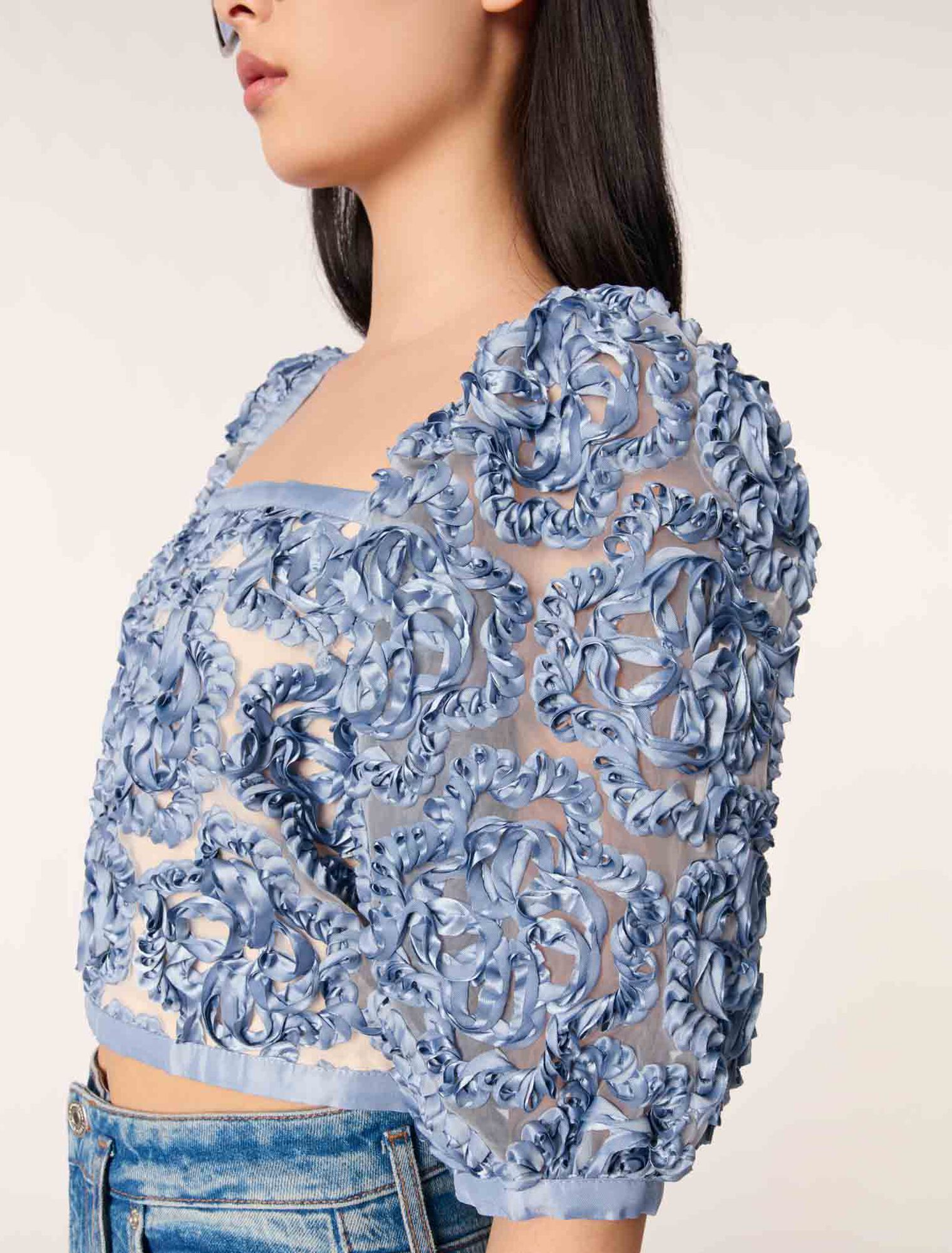 Organza-Top mit floralem Motiv