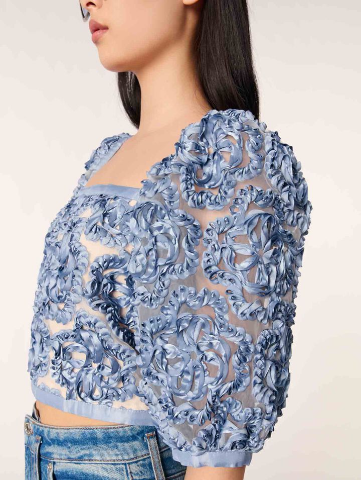 Organza-Top mit floralem Motiv