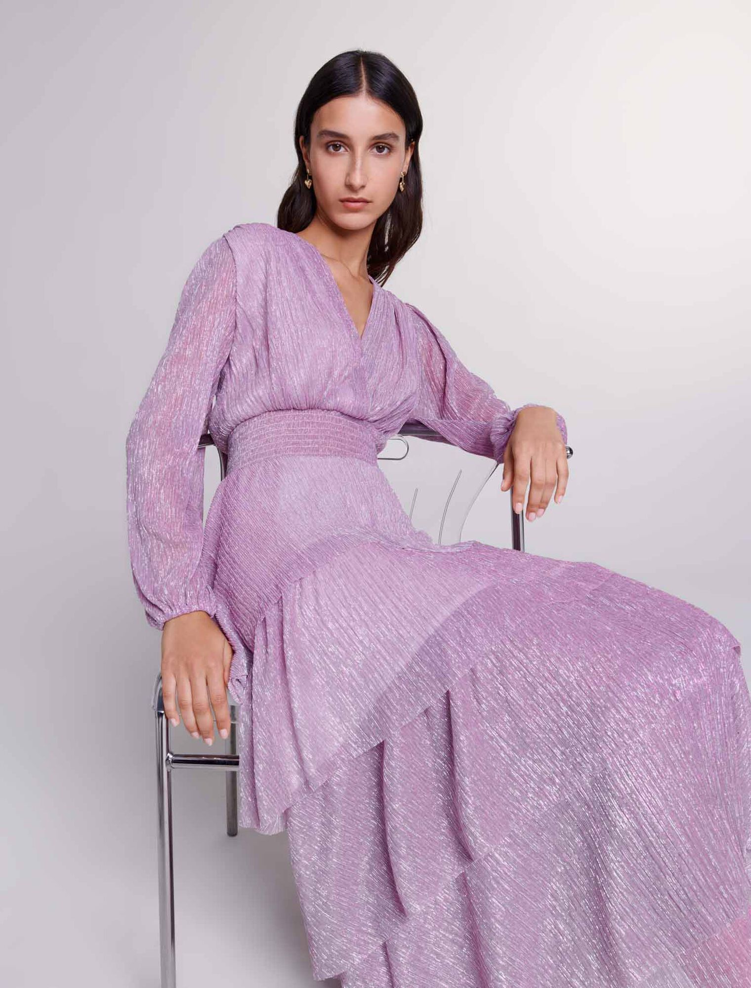 Langes Kleid mit Volants