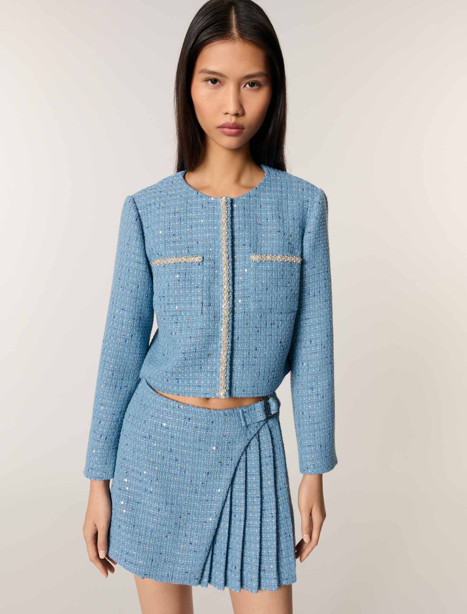 Kurze Tweedjacke mit Pailletten