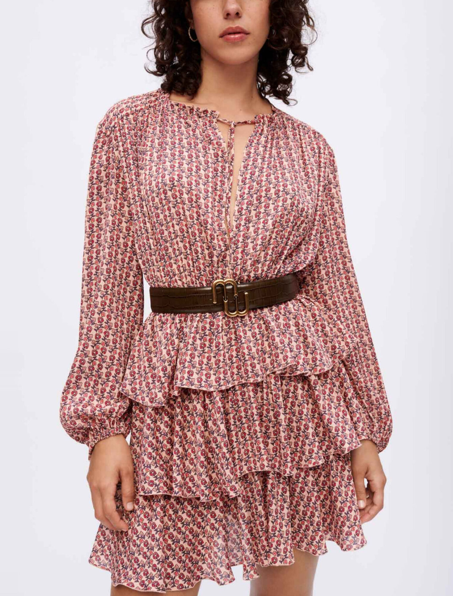 Bedrucktes fließendes Kleid mit Volants