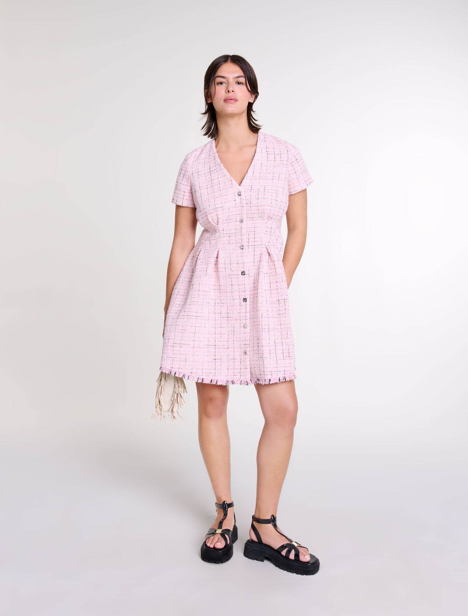 Kurzes Babydoll-Kleid aus Tweed