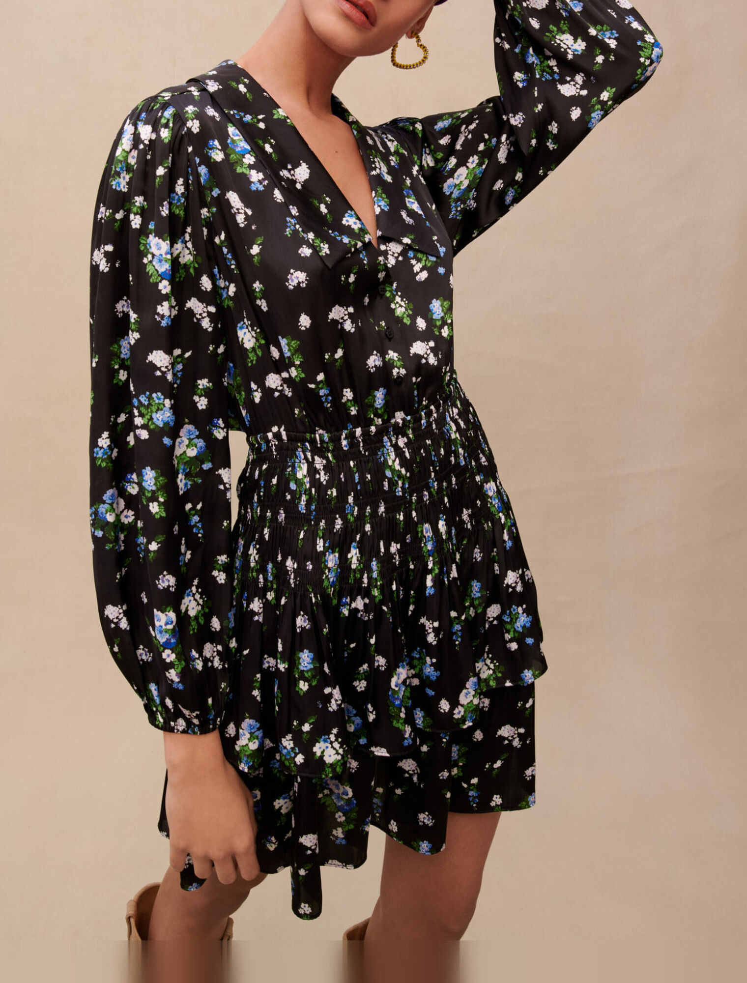Gesmoktes Kleid mit Blumen-Print
