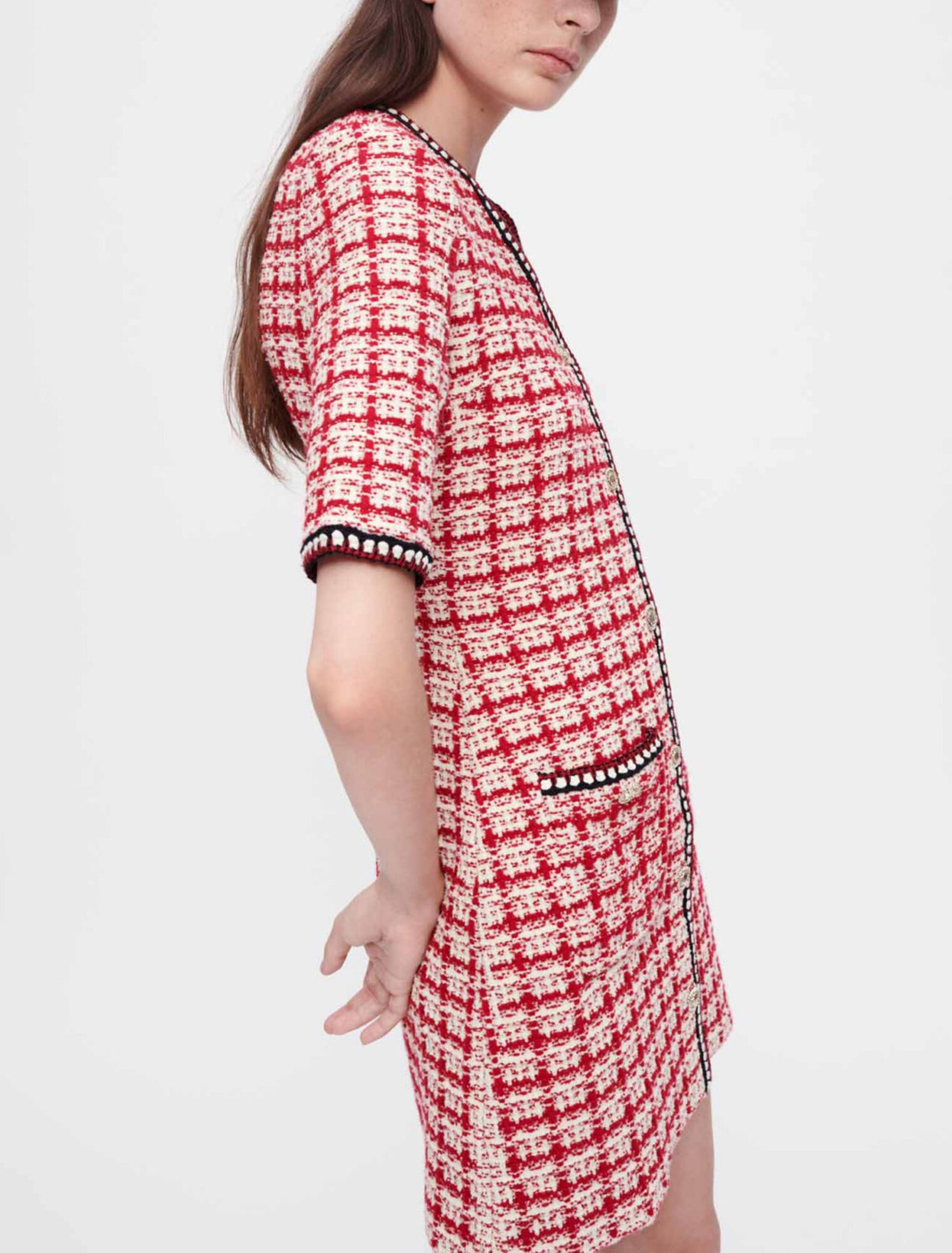 Strickkleid in Tweed-Optik, Karomuster