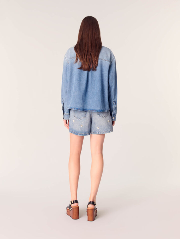 Jeanshemd mit Perlenstickerei