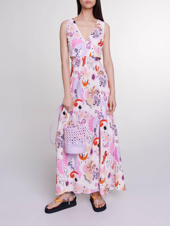 Langes Seidenkleid mit Cut-outs