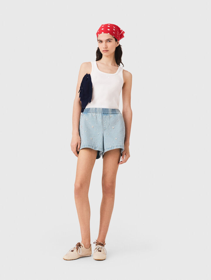 Denimshorts mit Blumen