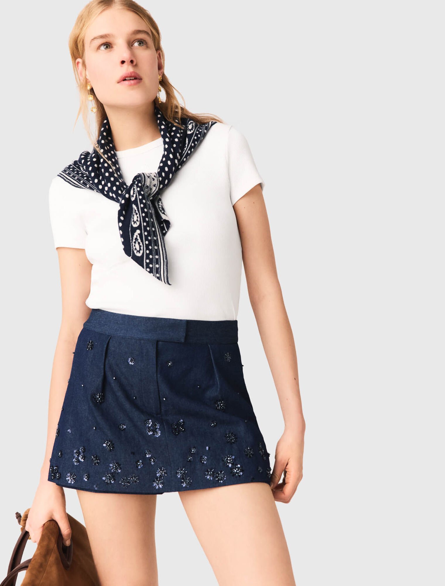 Bestickte Denimshorts Trompe-l'&OElig;il