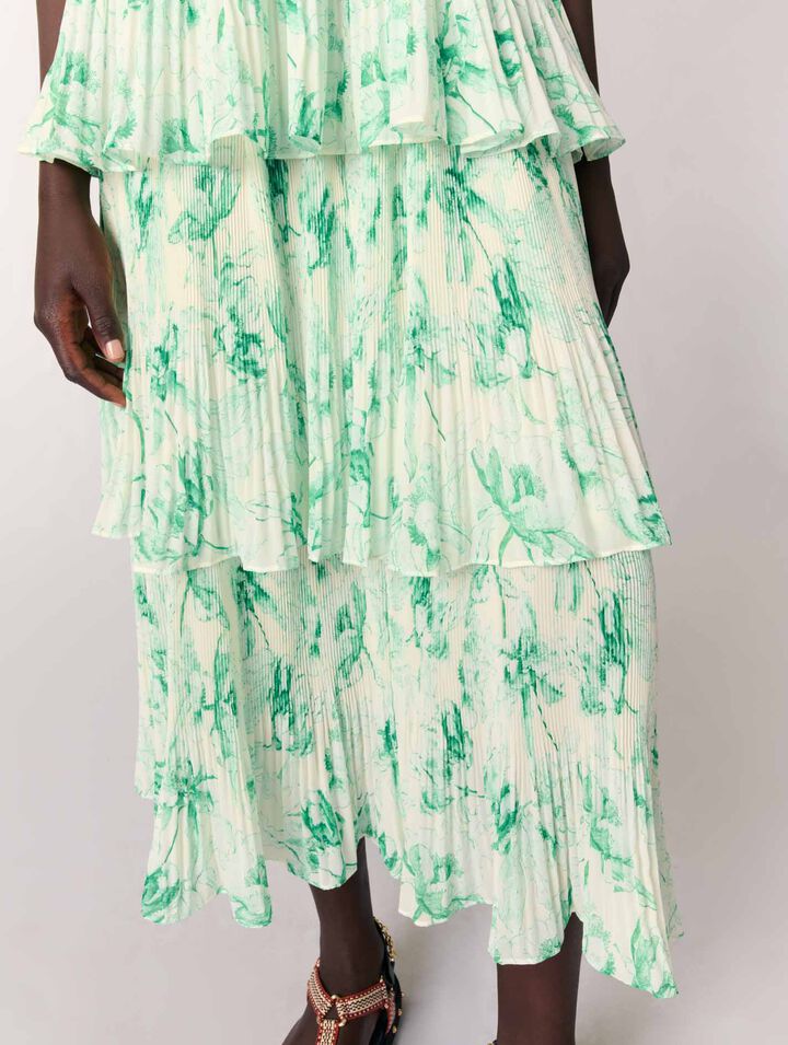 Bedrucktes langes Kleid mit Volants