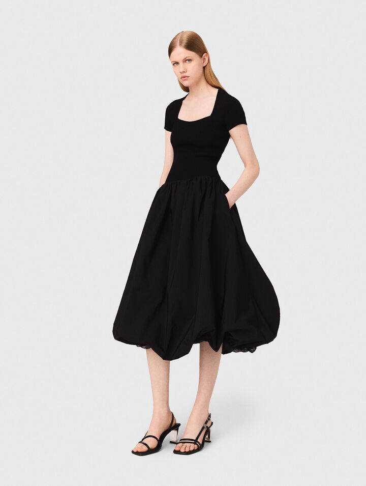 Langes Kleid aus Strick und Taffeta