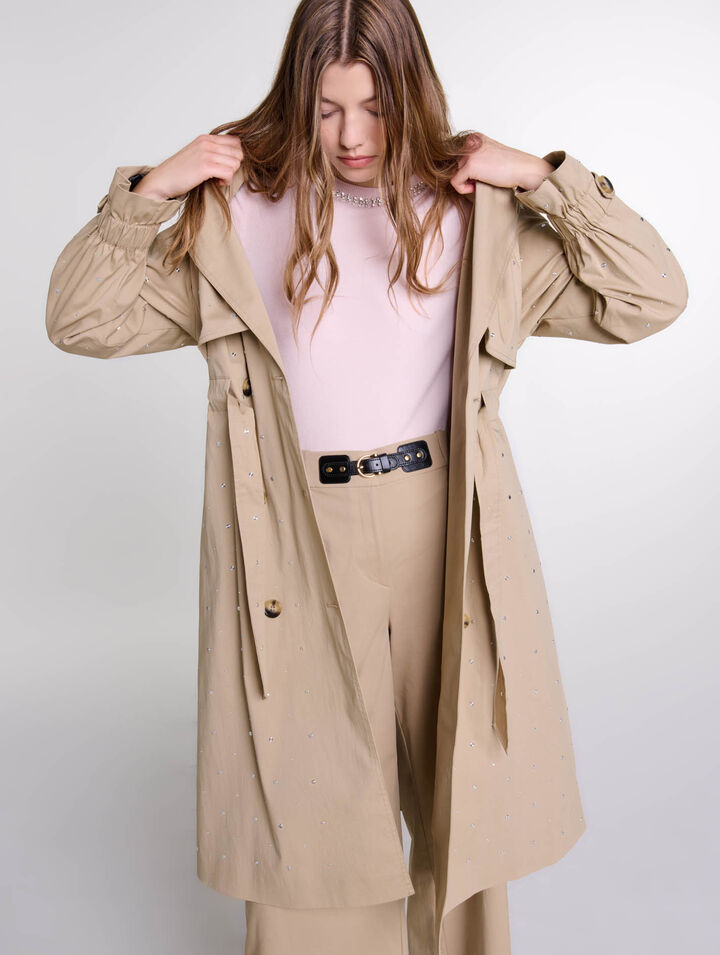 Nieten-Trenchcoat, Stretch-Taille