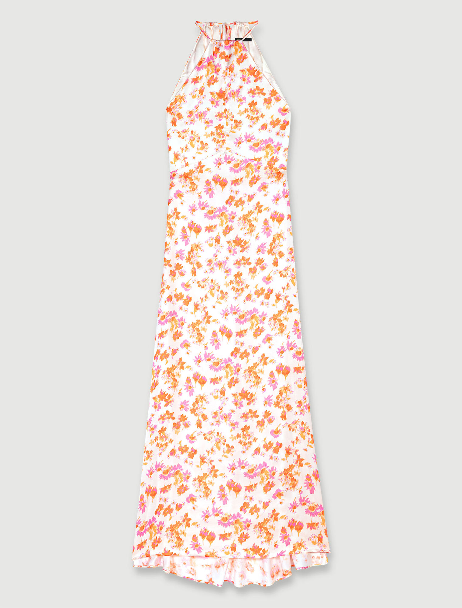Langes Satinkleid mit Blumenmuster