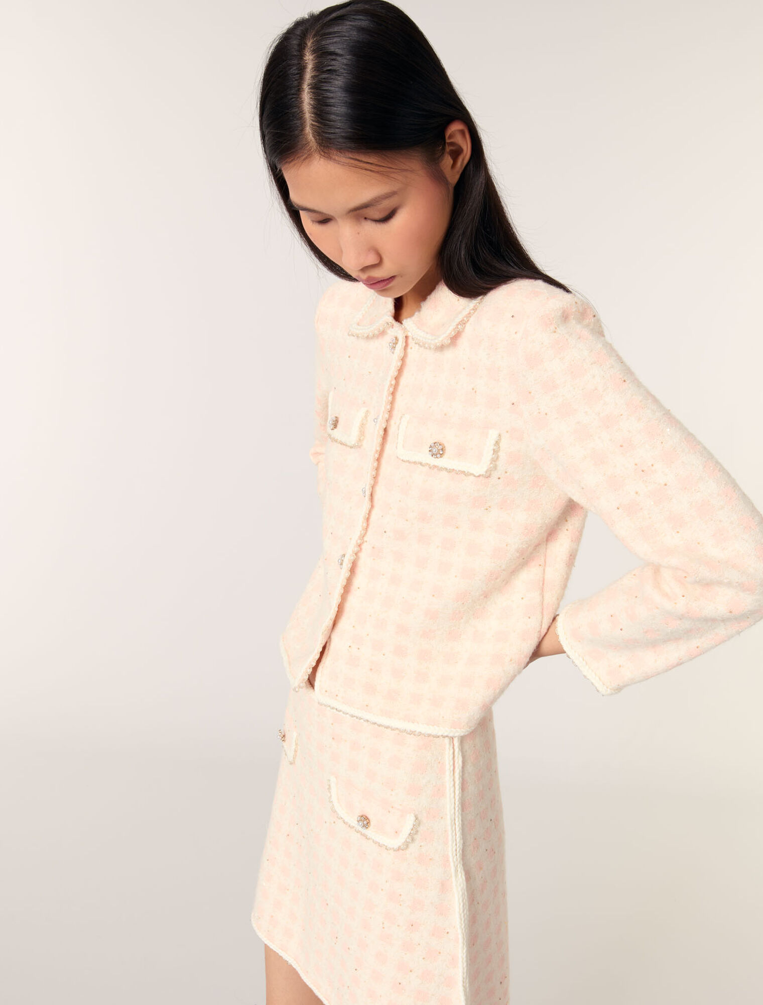 Strickjacke in Tweed-Optik