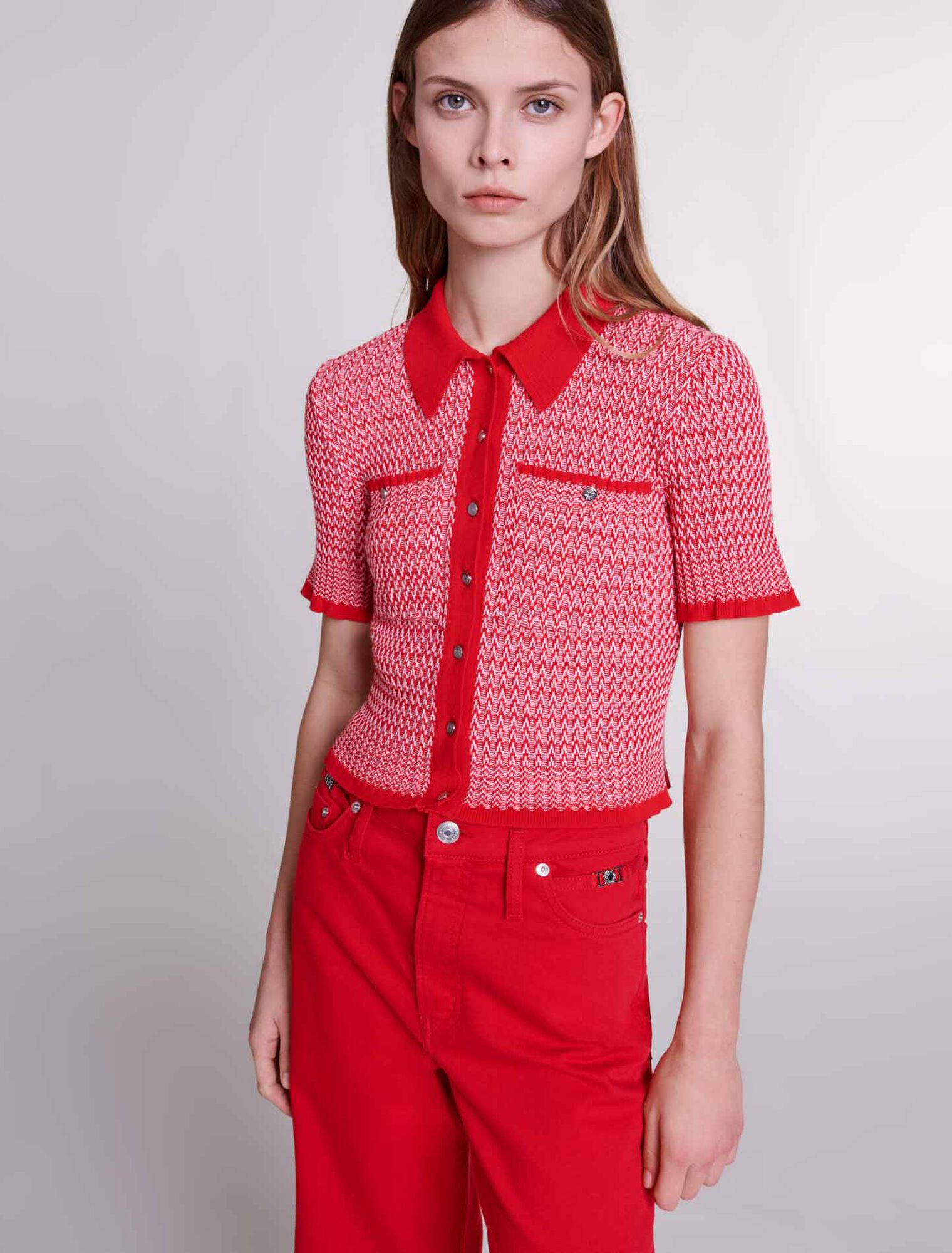 Kurzes Poloshirt Fischgrätenmuster