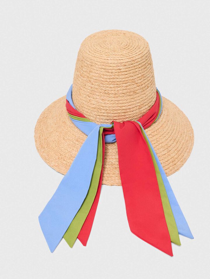 Basthut mit bedrucktem Band