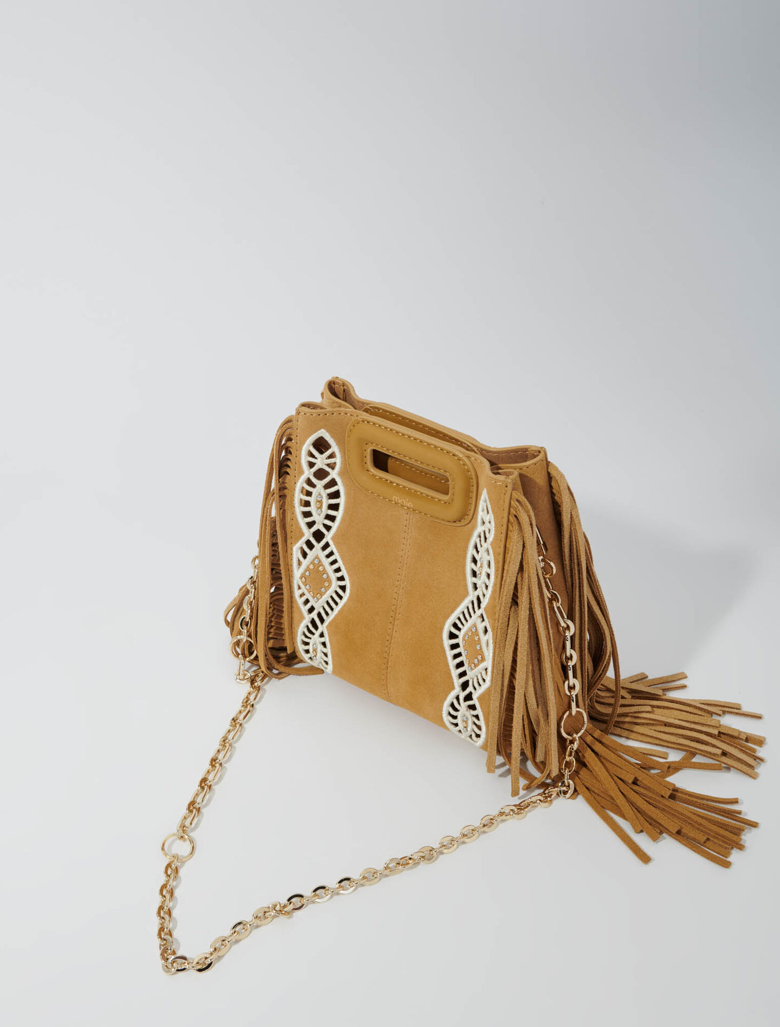 Mini-M-Tasche Velours mit Fransen