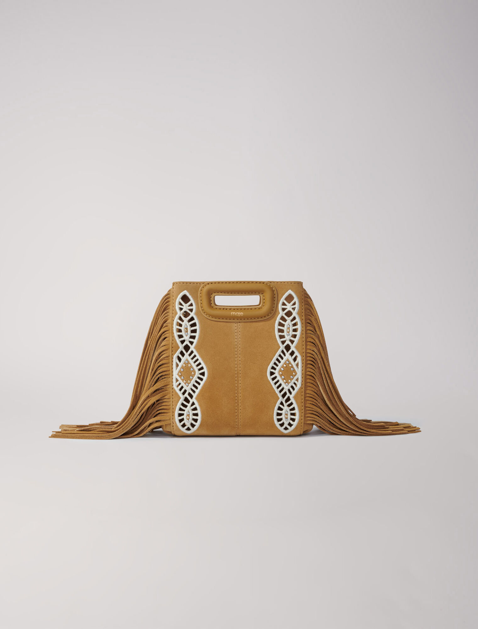 Mini-M-Tasche Velours mit Fransen