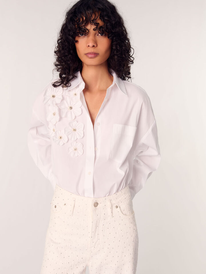 Lange Bluse mit Blumenstickerei