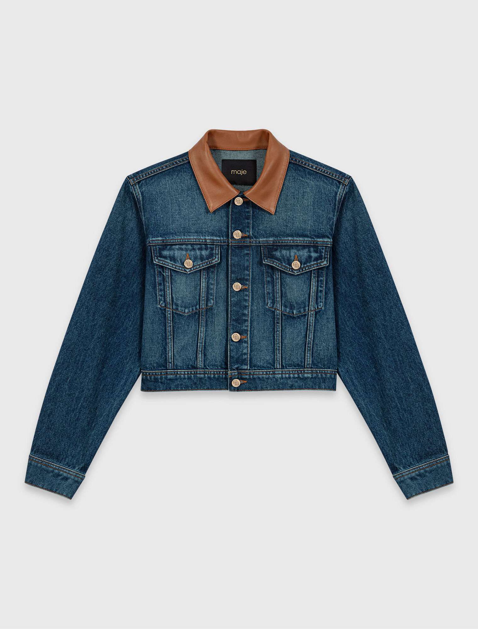 Blouson aus Denim mit Lederkragen