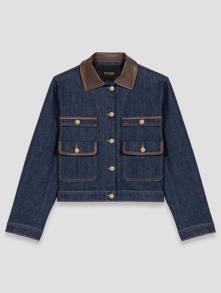 Jeansjacke mit Kunstlederkragen