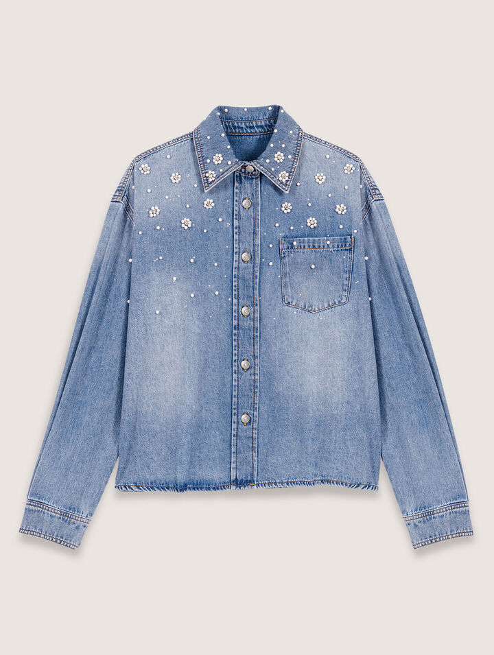 Jeanshemd mit Perlenstickerei