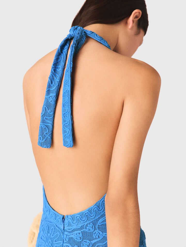 Langes r&uuml;ckenfreies Guipure-Kleid