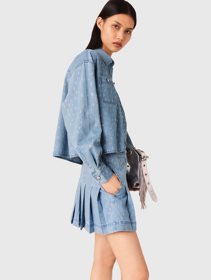 Kurzes Jeanshemd mit Strass
