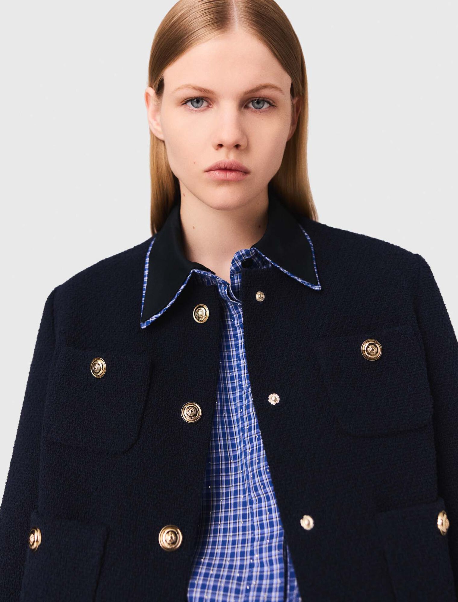Kurze Tweed-Jacke, Kragen abnehmbar