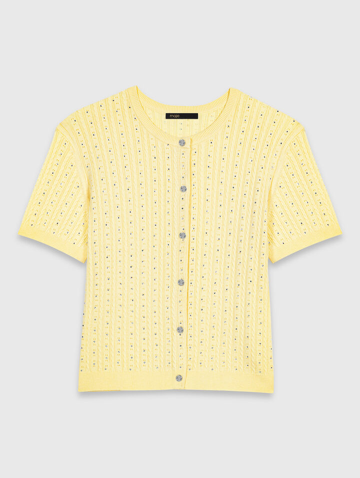 Rundhals-Cardigan mit Strass