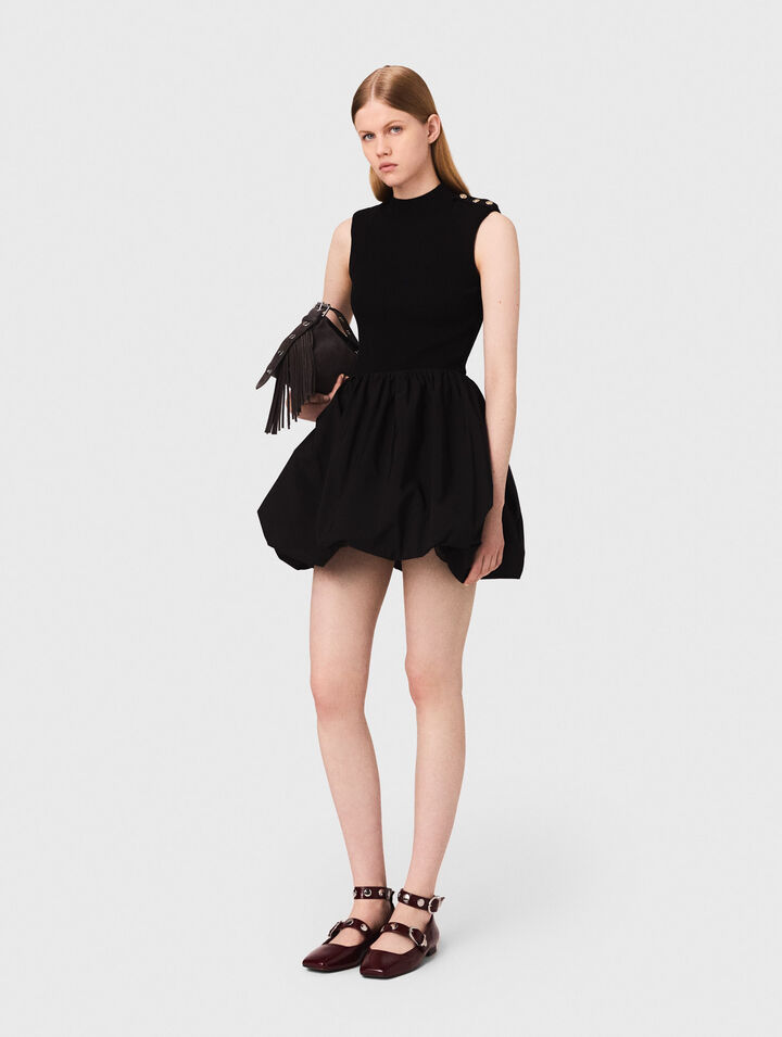 Kurzes Kleid aus Strick und Taffeta