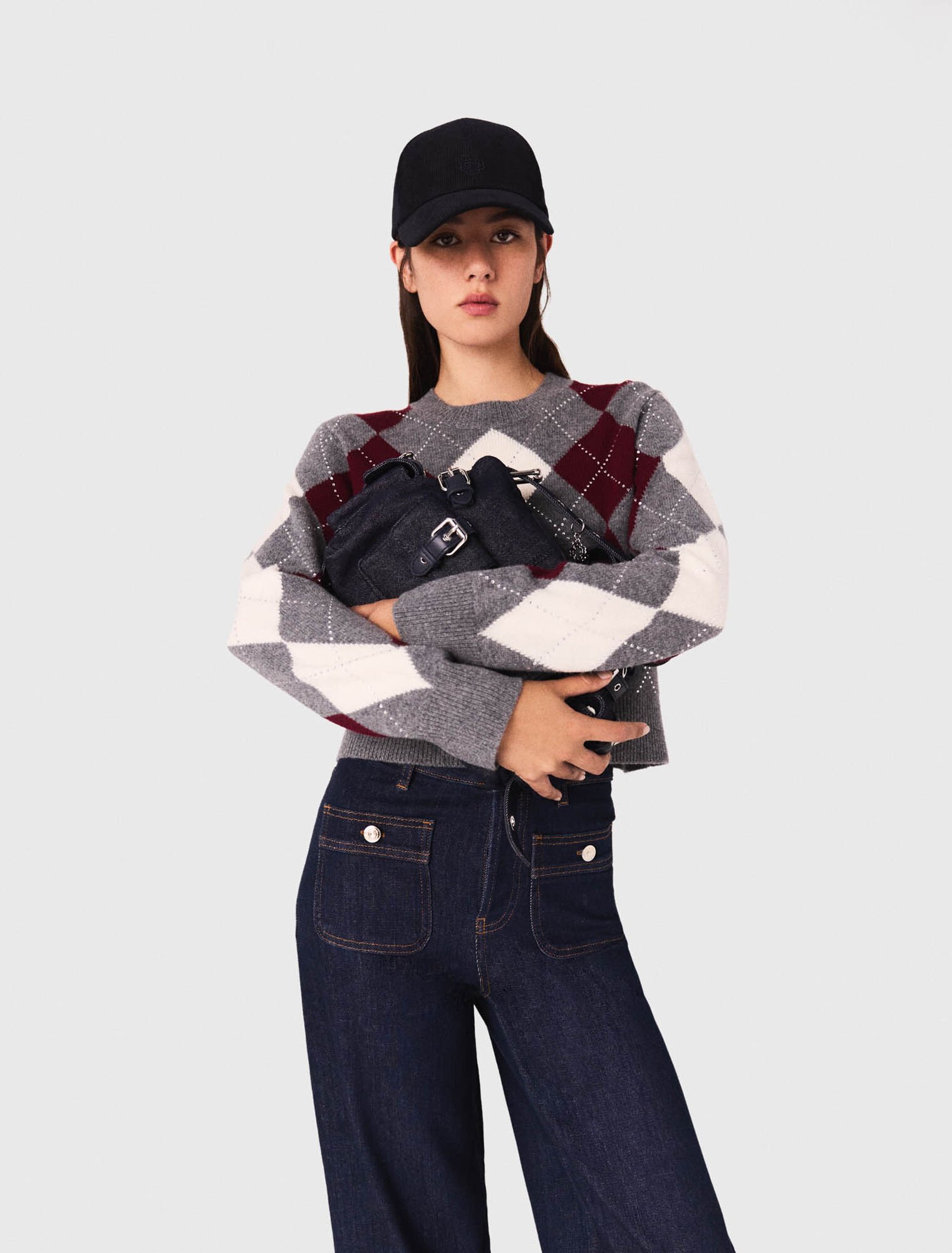 Kurzer Pullover mit Argyle-Muster