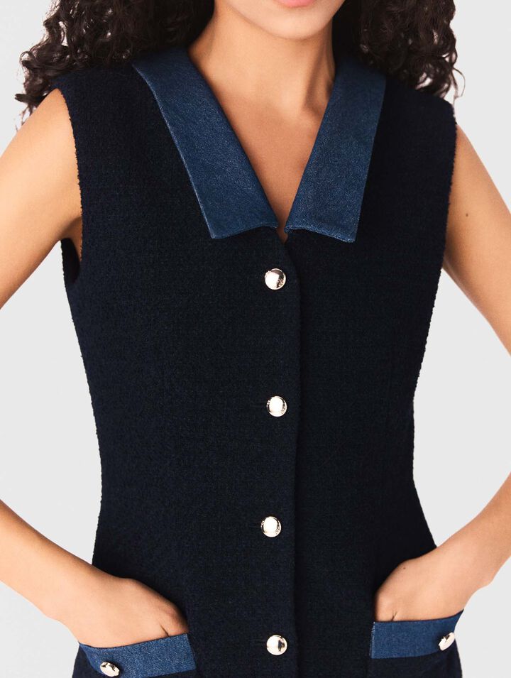 Tweedkleid mit Denim-Details