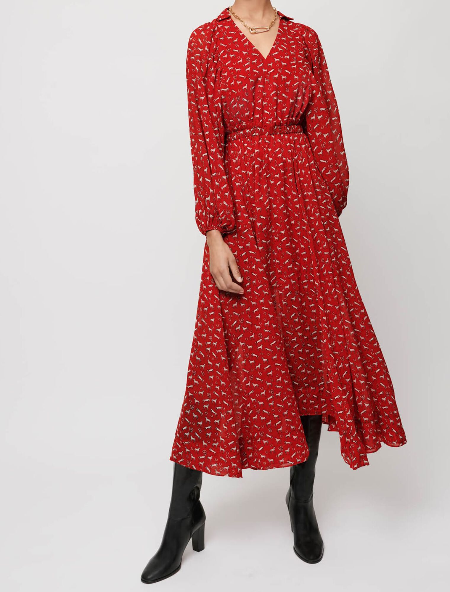 Kleid aus bedrucktem Chiffon Pferde
