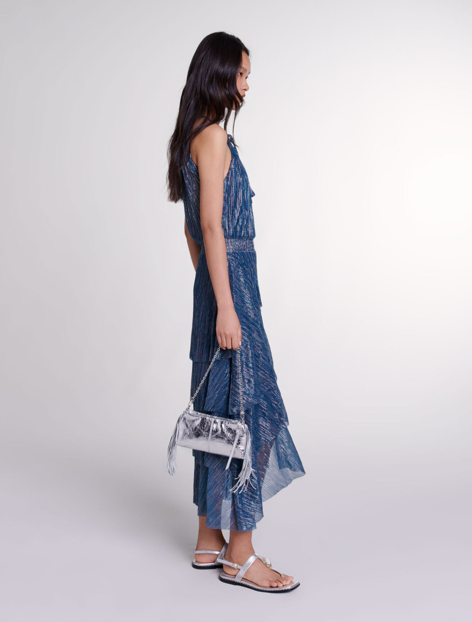 Langes Lamee-Kleid mit Volants