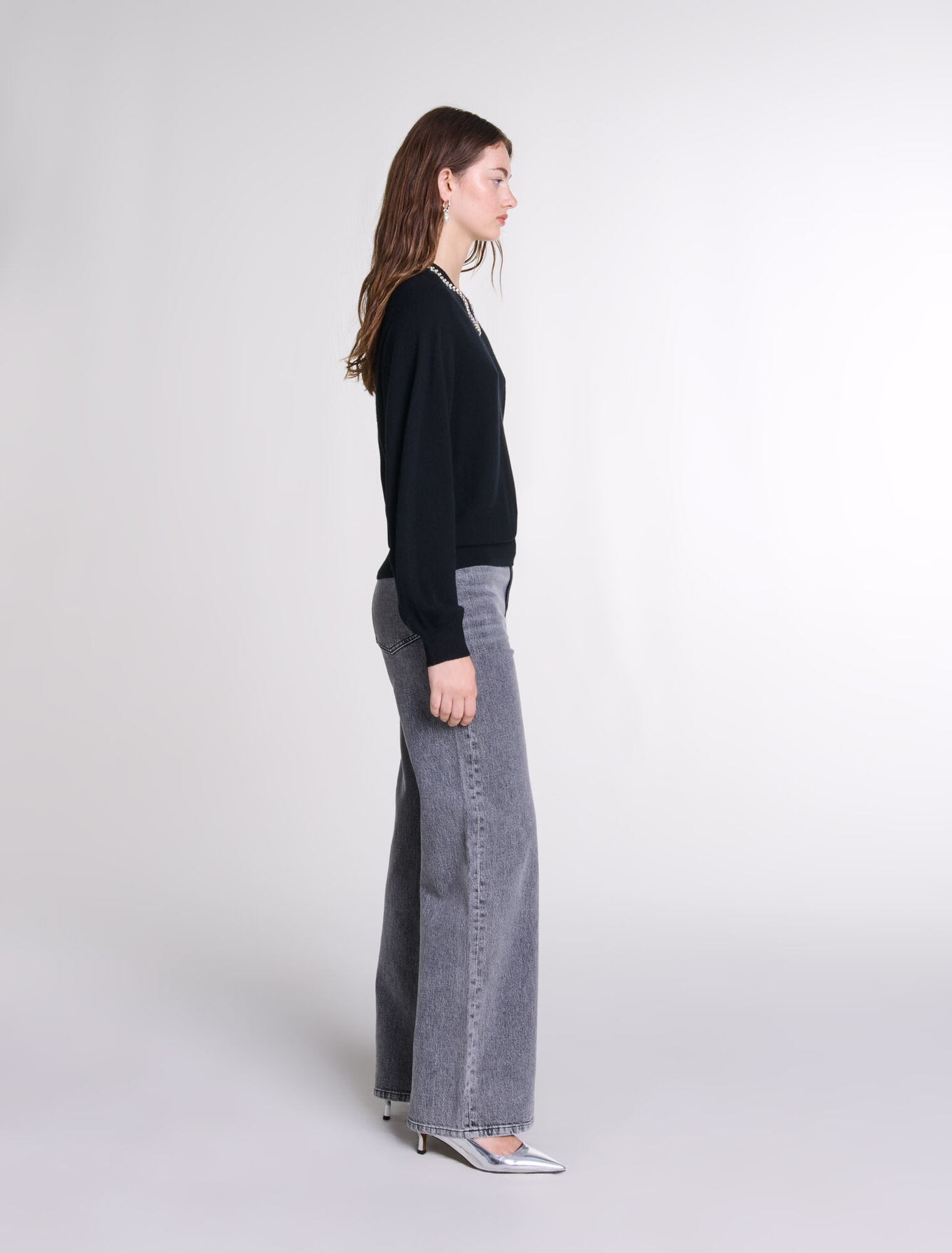 Strickpullover mit Strasskragen