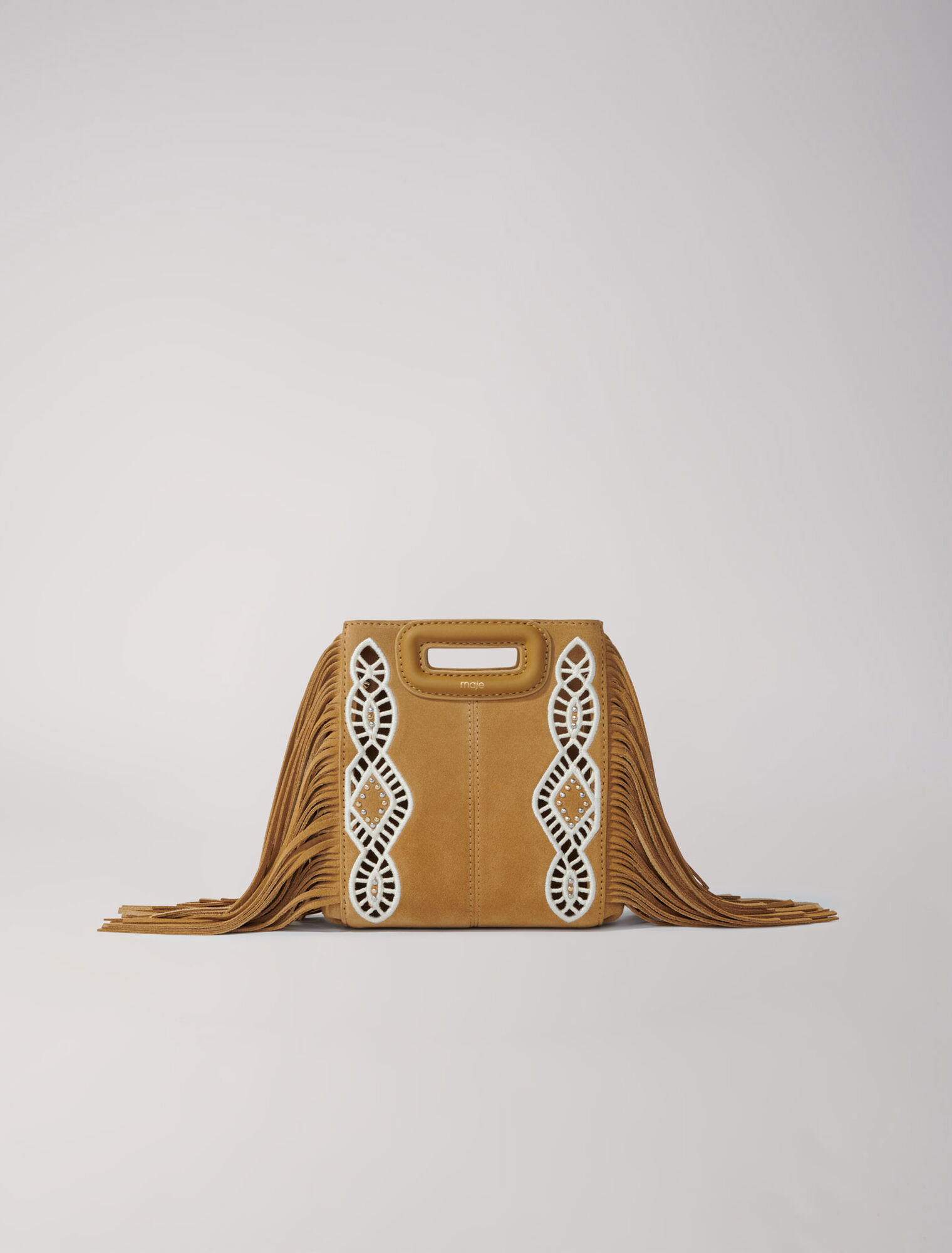 Mini-M-Tasche Velours mit Fransen