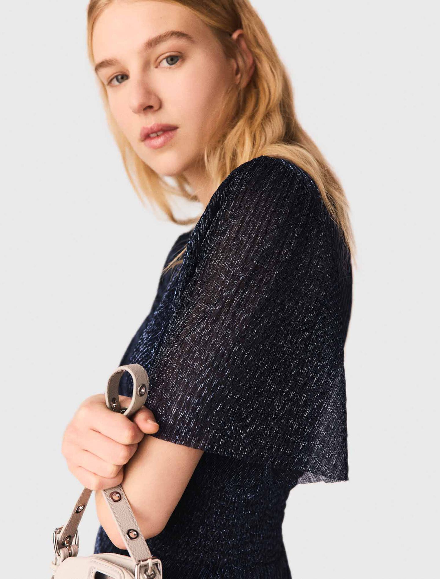 Metallisches Midikleid mit Volants