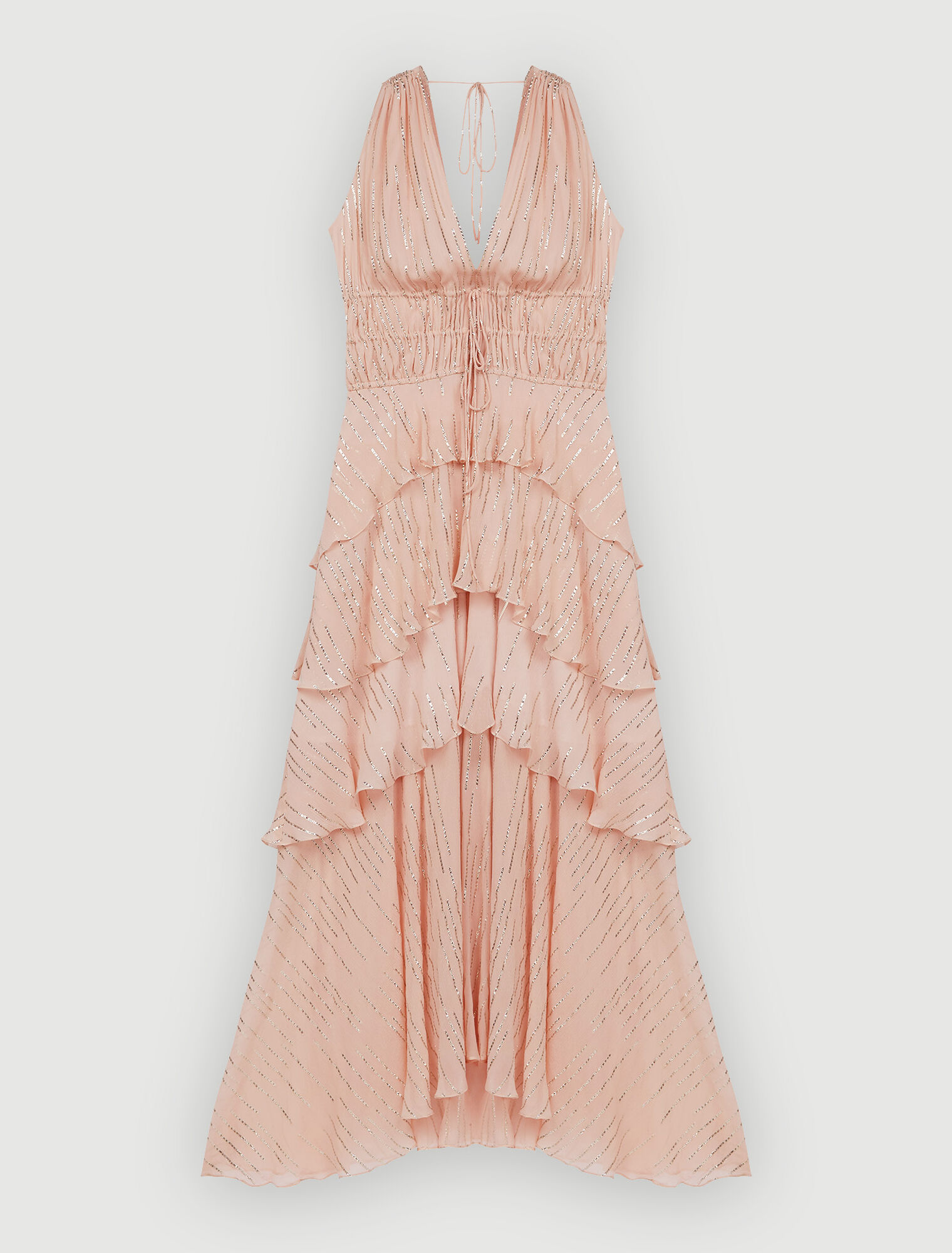 Lamé-Seidenkleid mit Volants